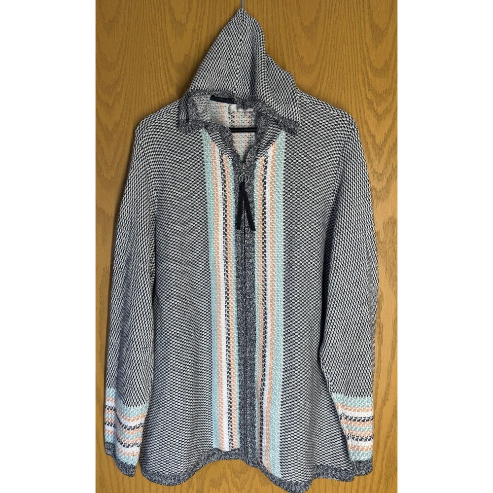 CJ Banks Baja Hoodie Cardigan Sweater Womens 2X  Full Zip jacquard knit Stripe
